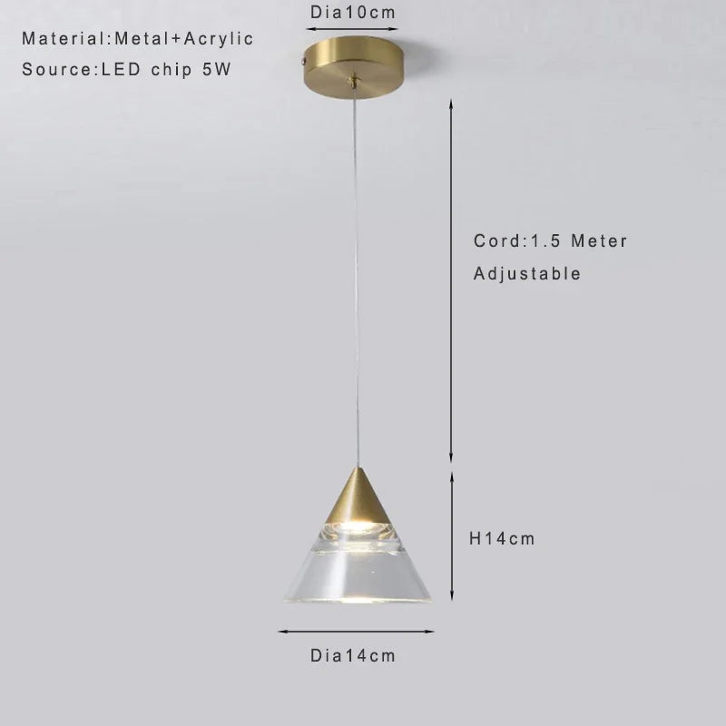 Lamp Modern Acrylic Pendant Light Fixtures Gold, Mini Pendant Lighting For Kitchen Island, Dining Room, Bedroom, Hallway, Kitch