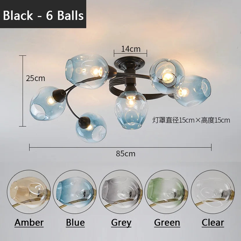 lustre moléculaire led en verre pour table à manger