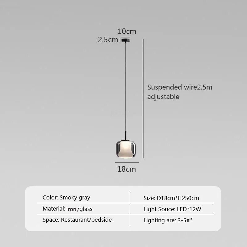 Suspension LED moderne en verre gris fumé à trois têtes