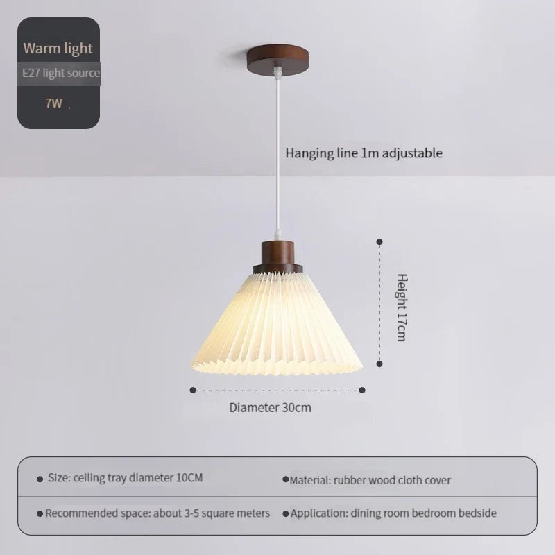 lustre nordique moderne en tissu plissé avec base en bois