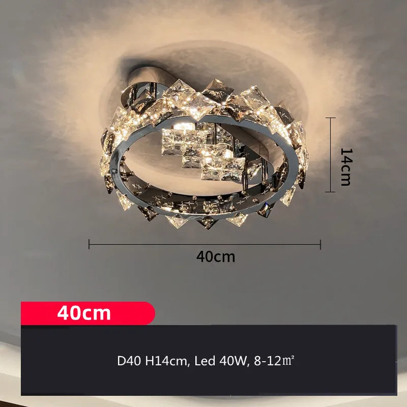 lustre moderne en acier inoxydable chrome avec éclairage en cristal