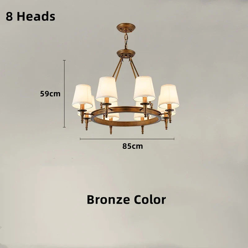 lustre classique américain en fer forgé avec abat-jour tissu