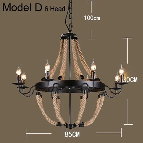 Vintage Hemp Rope Pendant Lamps Iron Lampshade Retro Coffee House Bar Indoor Lightings E27 Industrial Style Chain Pendant Light