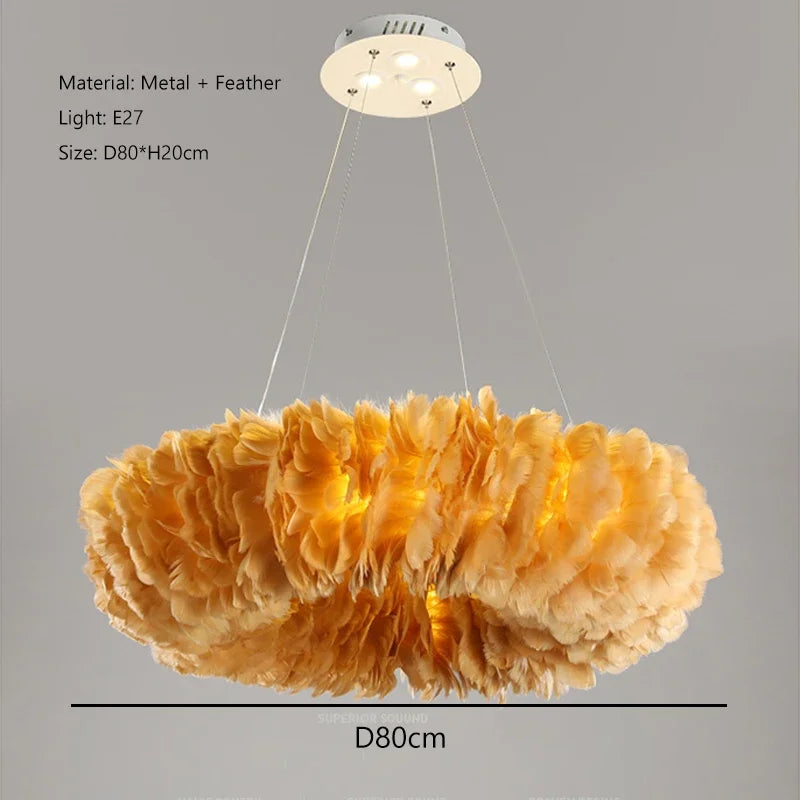 lustre nordique moderne avec plumes led pour décoration intérieure