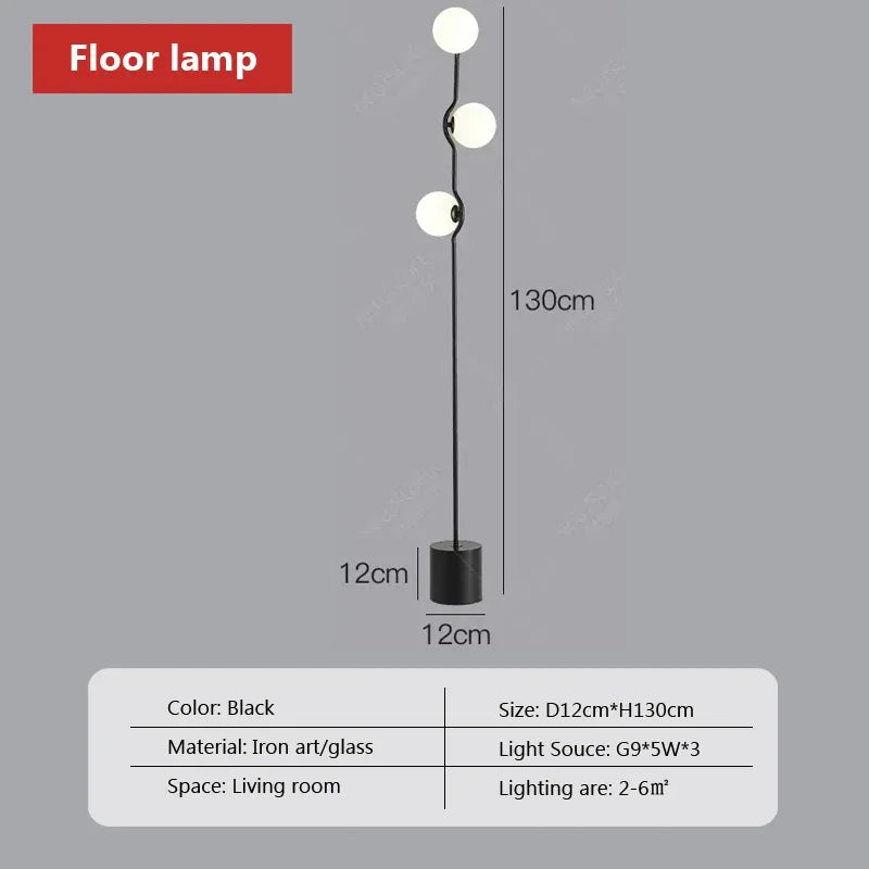 lampadaire moderne en fer et verre pour décoration intérieure nordique