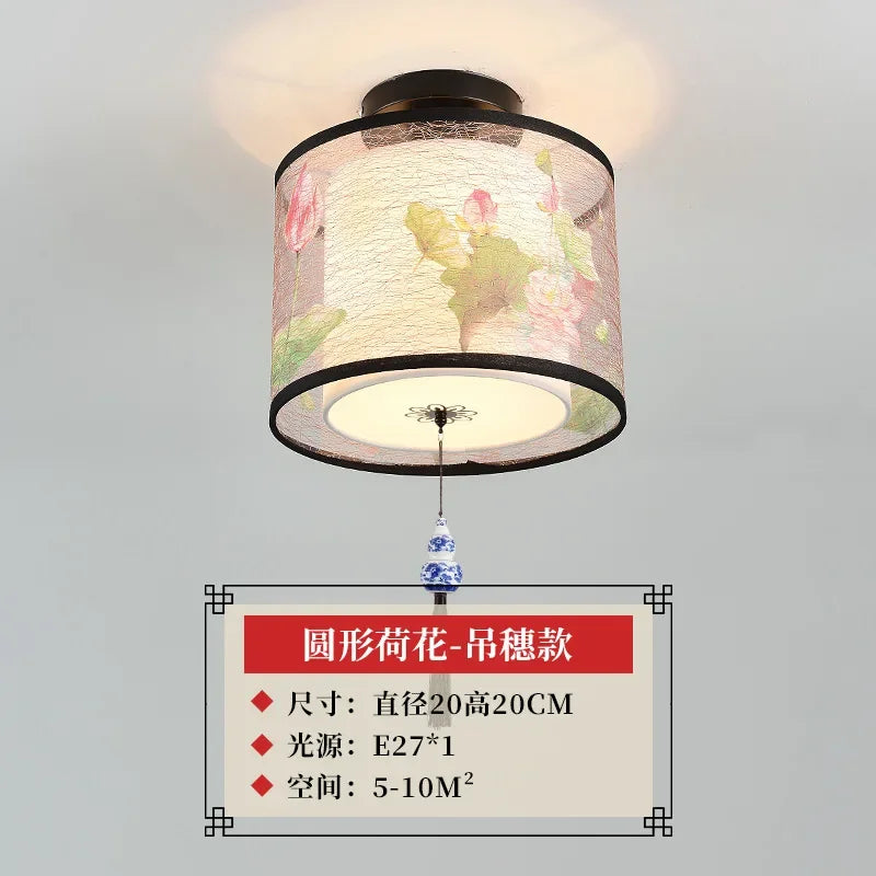 lustre chinois créatif lotus éclairage suspendu peinture décorative