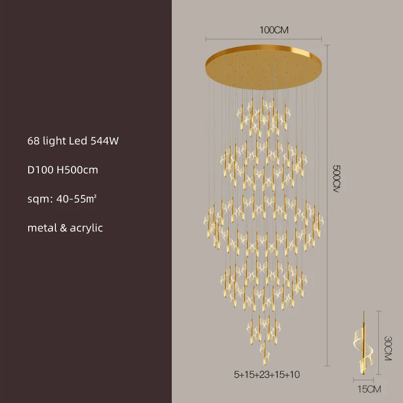 lustre led moderne en acrylique pour escaliers en colimaçon