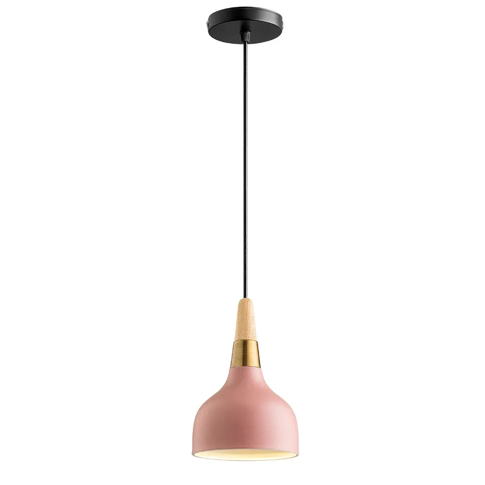 suspension led nordique en fil de fer forme macaron en bois