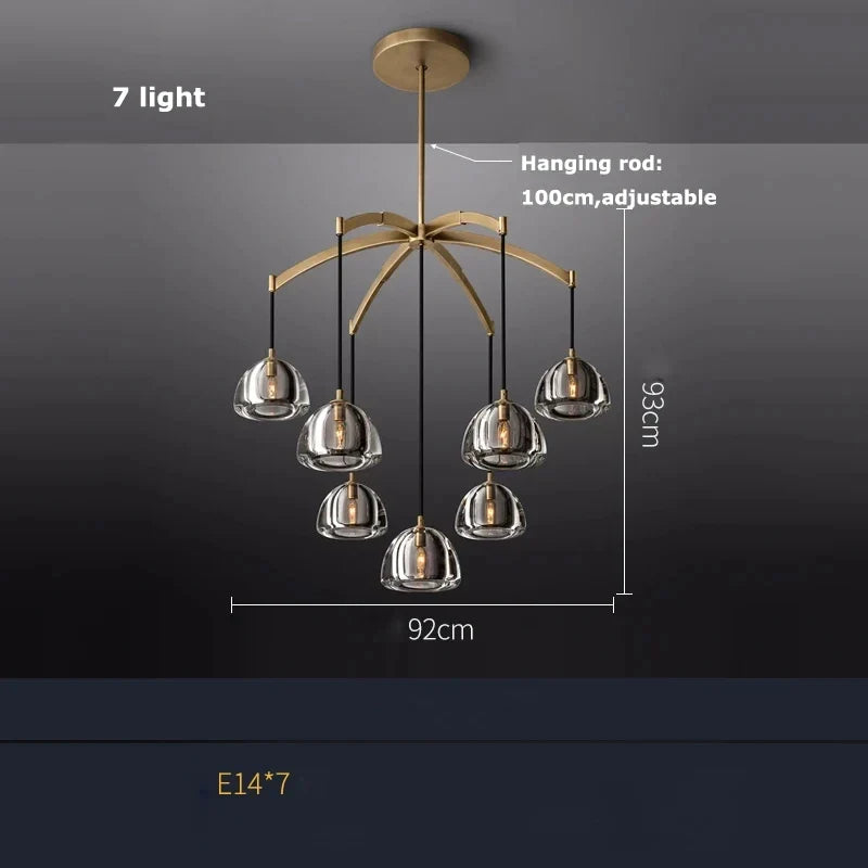 lustre rétro américain en laiton et cristal pour un éclairage élégant