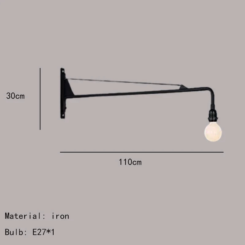 applique murale minimaliste à bras long rotatif avec interrupteur