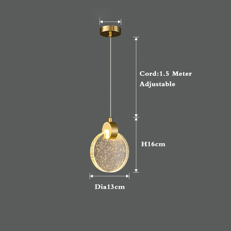 suspension en cristal dorée avec lumière moderne à led