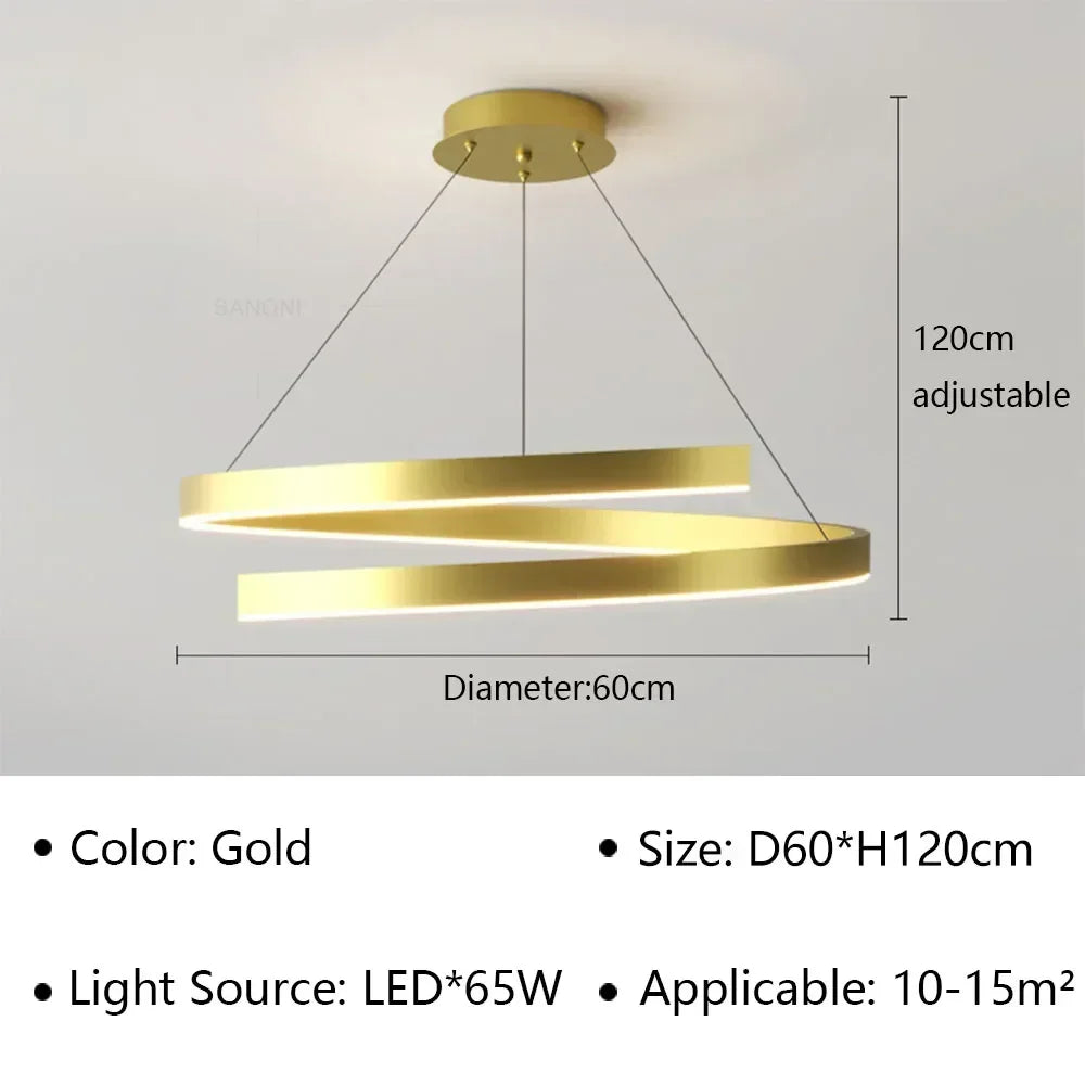 lustre moderne en spirale à LED pour décoration intérieure