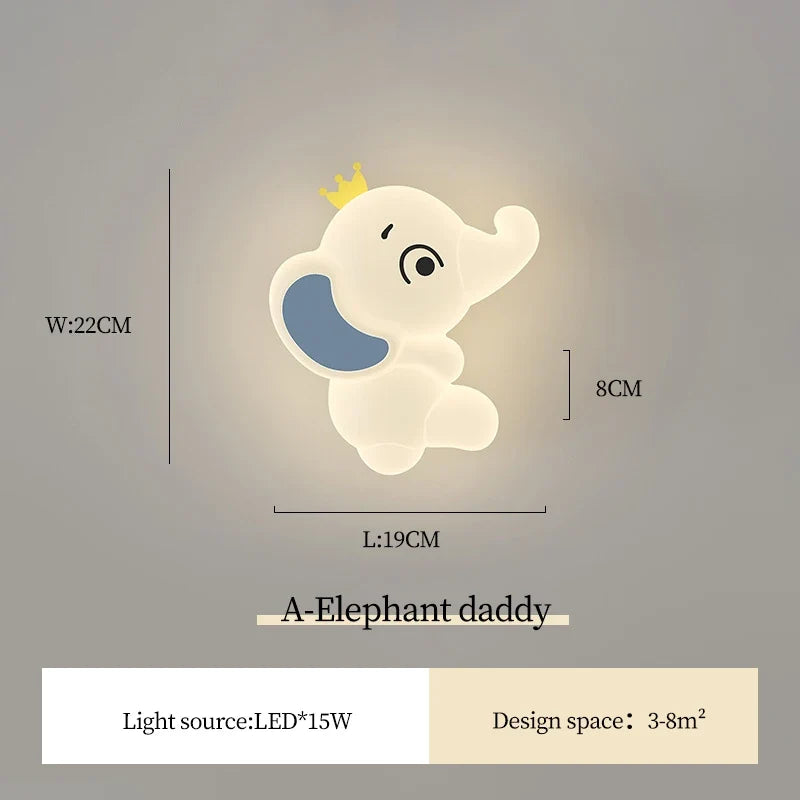 applique murale moderne éléphant pour enfant lumière douce