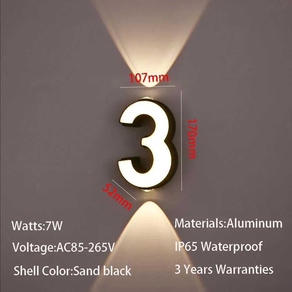 applique murale LED numéro de chiffre intérieur et extérieur IP65 étanche moderne minimalisme Style aluminium porche lumières de jardin