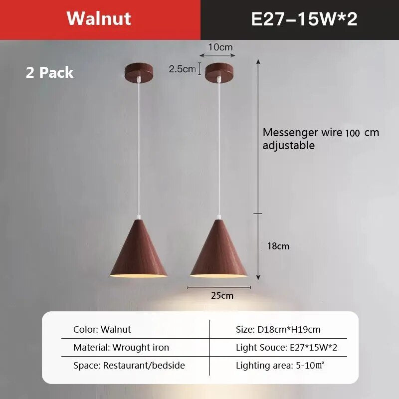 Suspension LED moderne en noyer massif