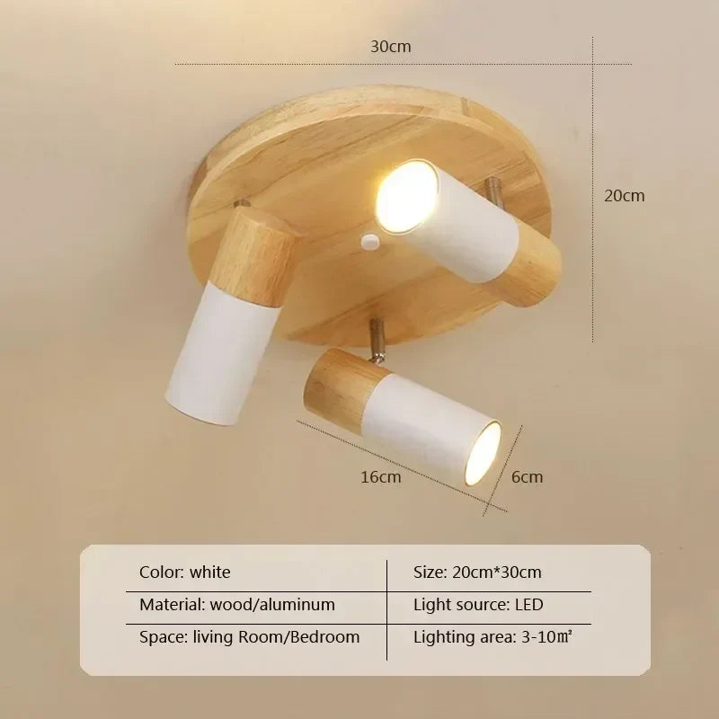 plafonnier nordique en bois à led rotatif multi-têtes décoratif