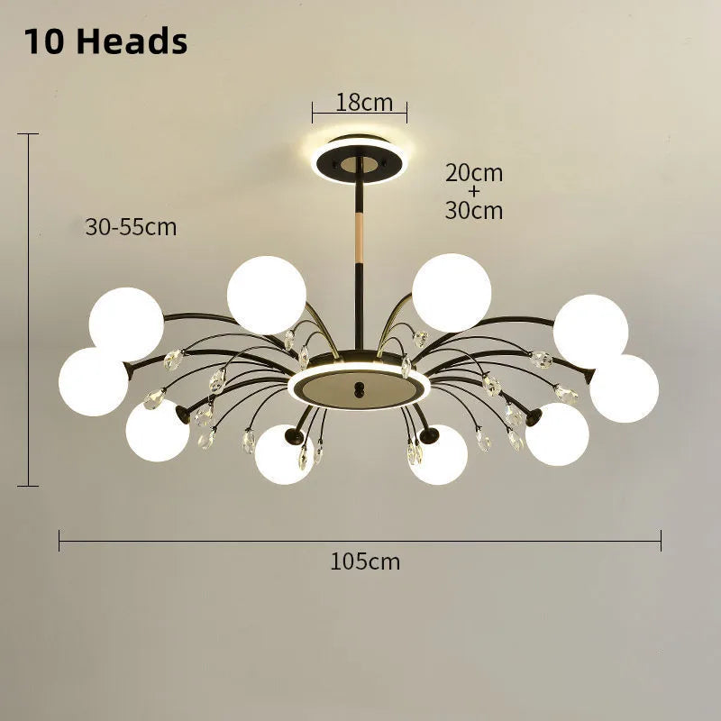 lustre moderne en verre avec cristaux lumineux pour un éclairage élégant