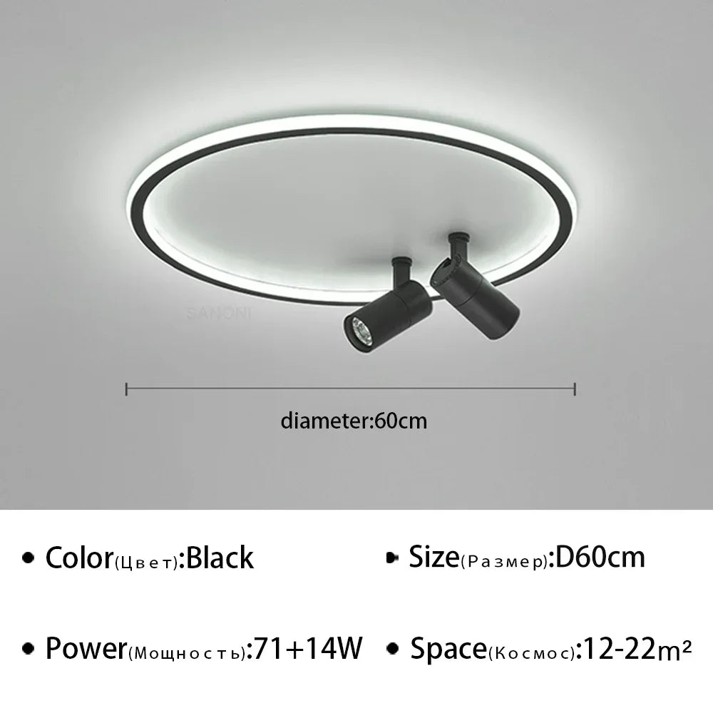 plafonnier moderne à leds avec projecteur lustre luminaire