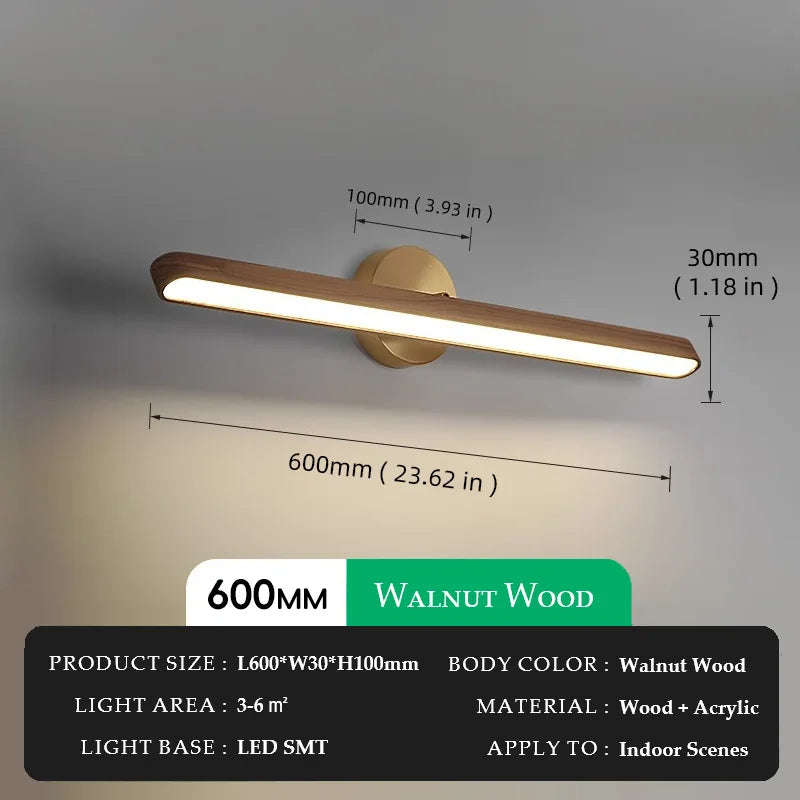 Walnut Wood Makeup mirror light, Vanity light, Wabi-sabi Modern style, Wall sconce lighting for Bathroom, Bedroom, Study