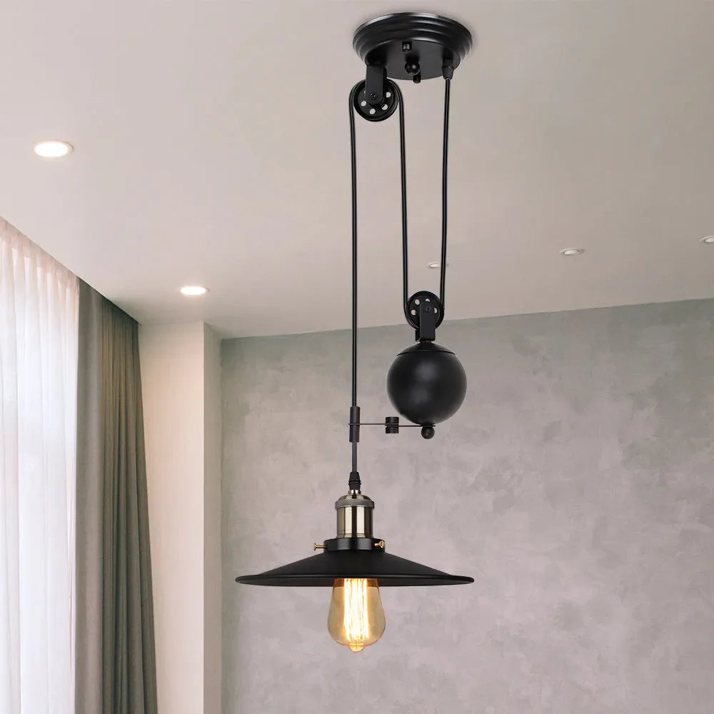 Suspension Poulie en fer rétro Vintage Loft Antique réglable