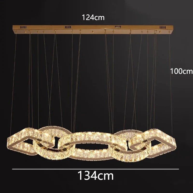 Lustre design cristal doré moderne pour salle à manger éclairage intérieur
