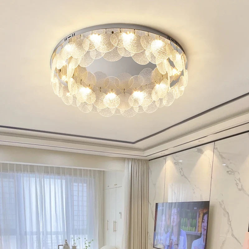 plafonnier led rond moderne en acier inoxydable et verre
