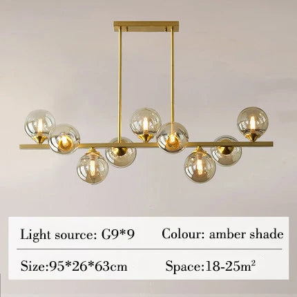 lustre suspendu en cuivre avec boule de verre pour décoration intérieure