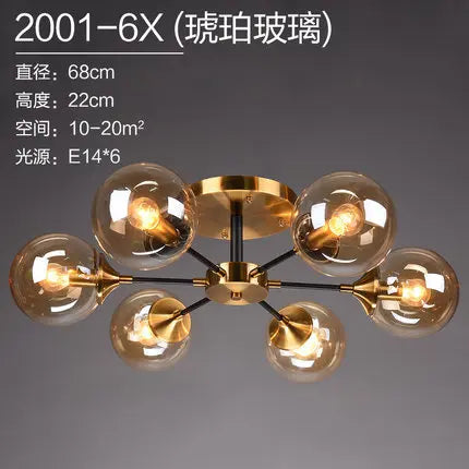 lustre boule led design en verre transparent et gris fumé