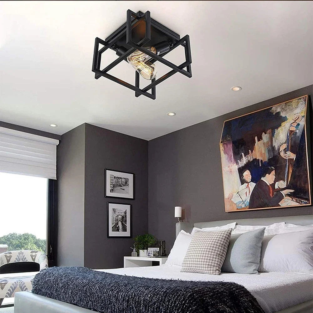 plafonnier industriel rétro à deux lampes pour intérieur