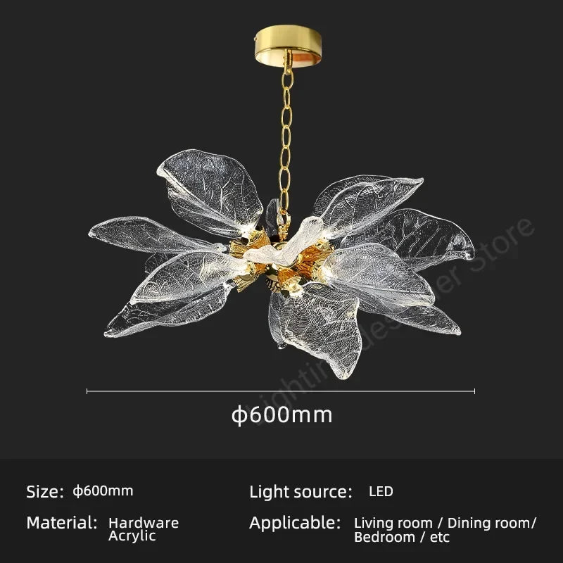 lustre moderne en verre de résine en forme de feuille pour intérieur