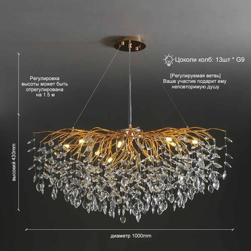 lustre en cristal doré design nordique à led décoratif