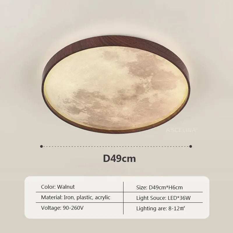 Plafonnier LED nordique en forme de lune en bois