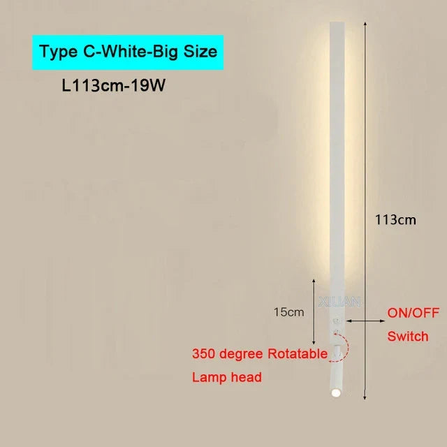 Modern Bedroom Living Room Wall Light ON/OFF Switch AC220V Black White Long Wall Lamps with LED Spotlights