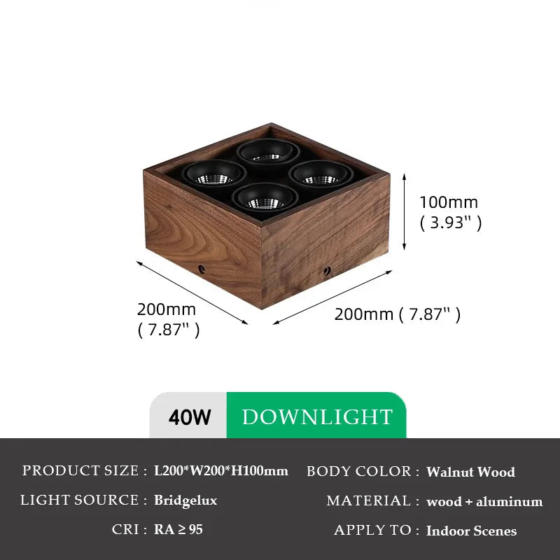 Walnut Wood Square Box, Simple Modern Wabi-sabi style, Spotlights and downlights for Bedroom, Bedside, Living, Dining Room