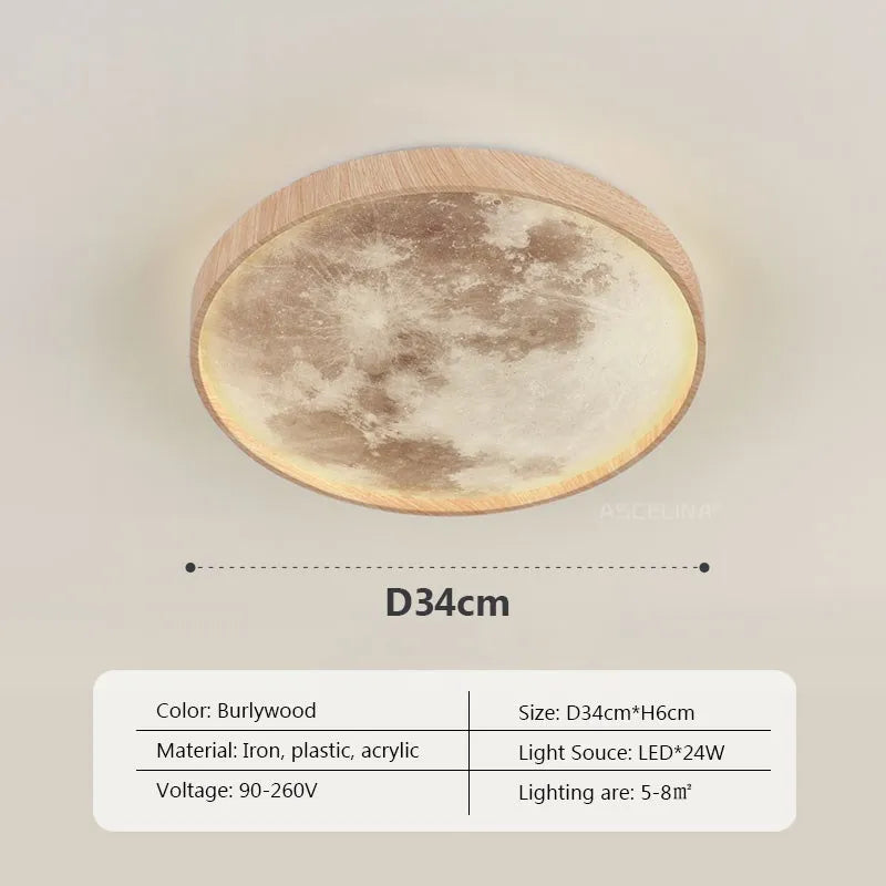 Plafonnier LED nordique en forme de lune en bois