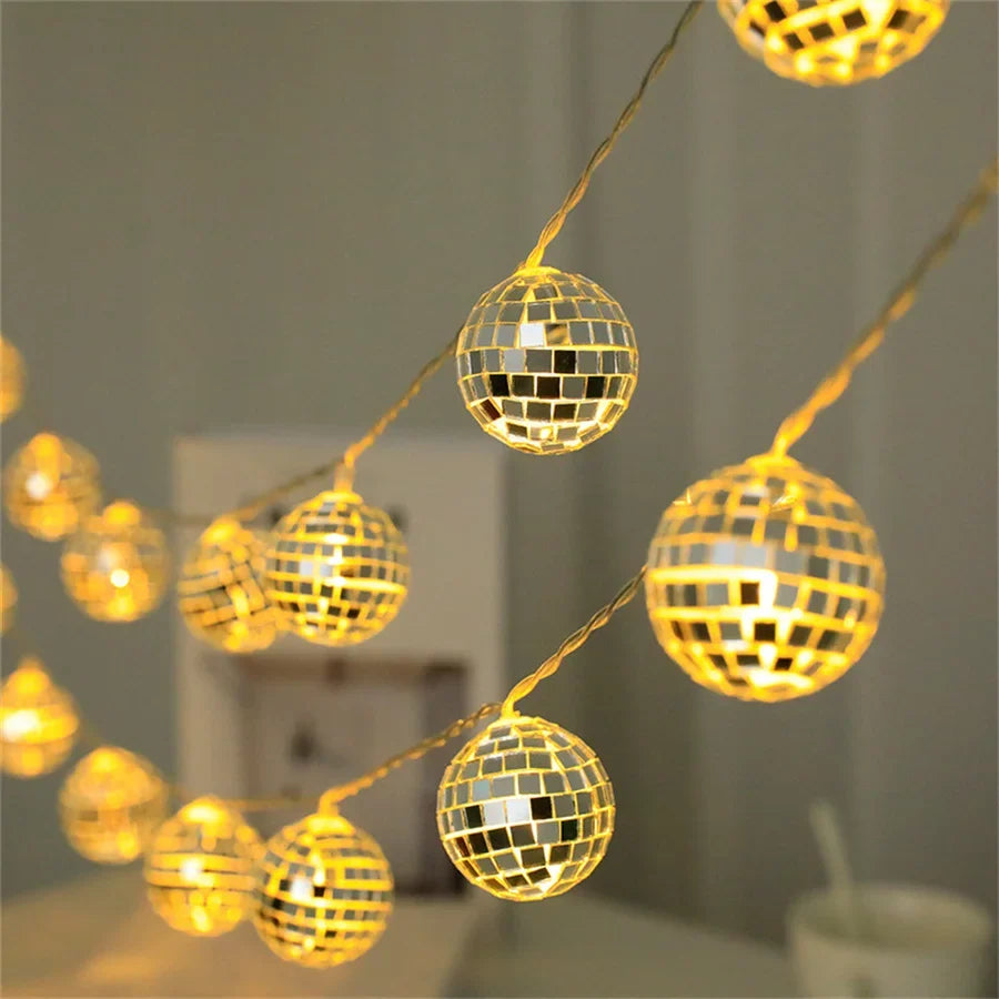 guirlande lumineuse 20 leds miroir boule disco décoratif à piles