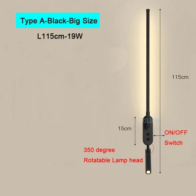 Modern Bedroom Living Room Wall Light ON/OFF Switch AC220V Black White Long Wall Lamps with LED Spotlights