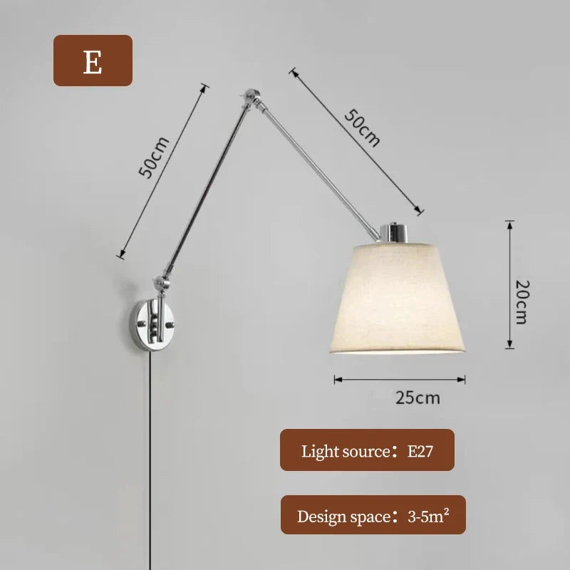 applique murale télescopique moderne bras basculant lampe rotative