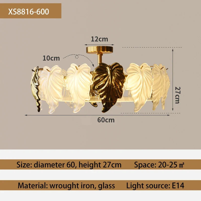 plafonnier led design vintage français en forme de feuilles de verre