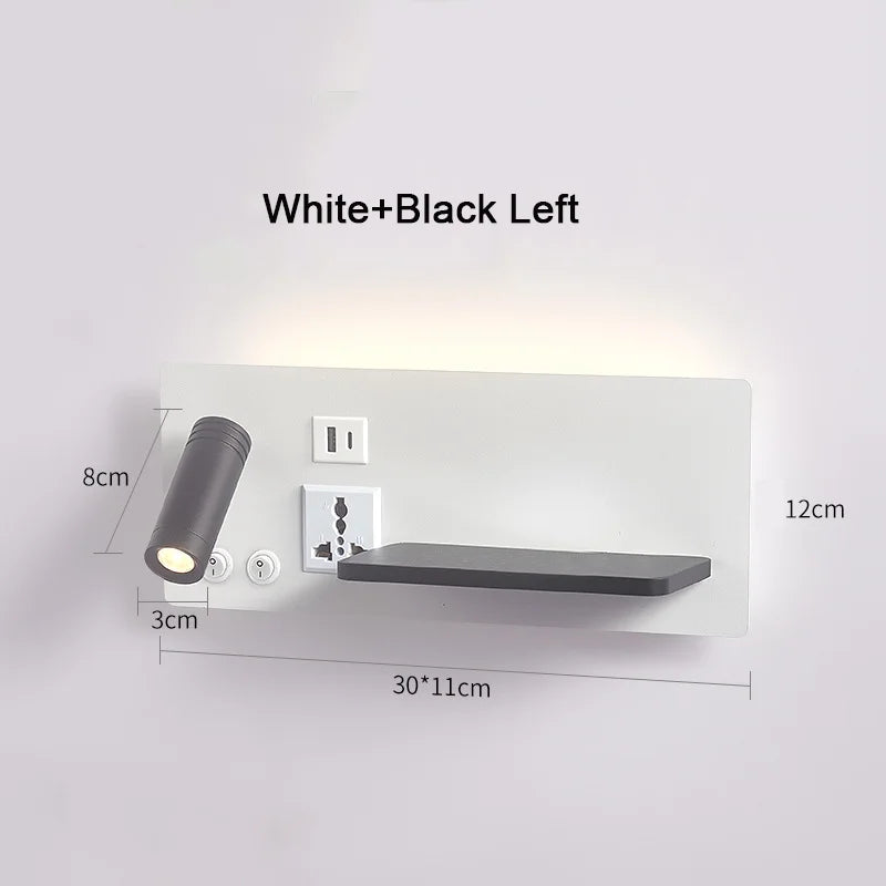 lampe de chevet murale avec chargement sans fil usb type-c et projecteur rotatif