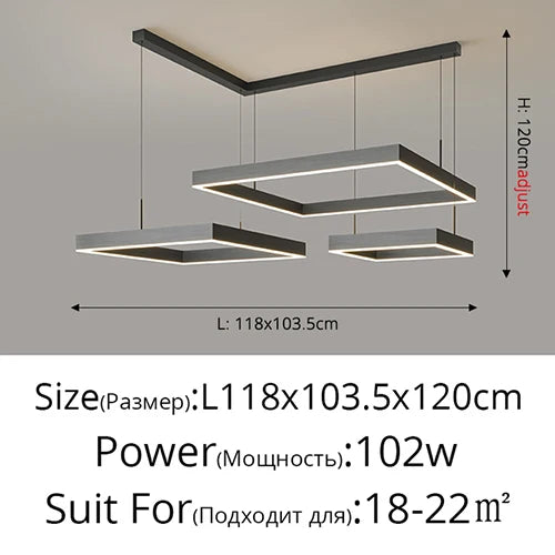 Lustre Led carré moderne pour salon salle à manger chambre cuisine noir Rectangle Led plafonnier suspension lampe