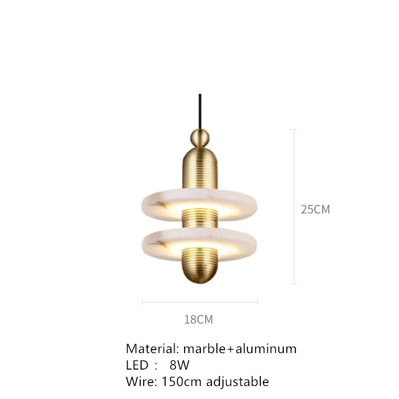 suspension LED en marbre et aluminium avec cordon réglable