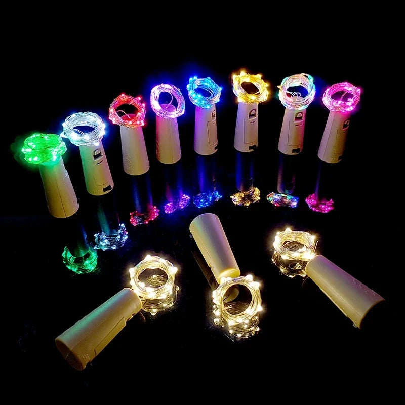 lot de 10 lampes à vin en liège à led pour fêtes d'anniversaire