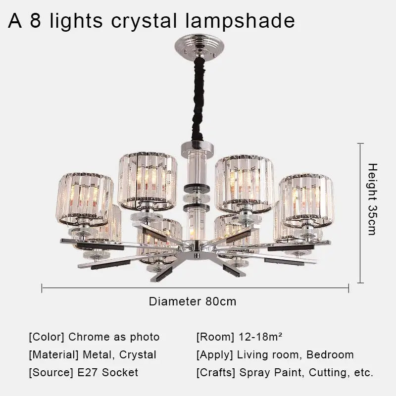 lustre en cristal luxe nordique éclairage métal chromé verre transparent