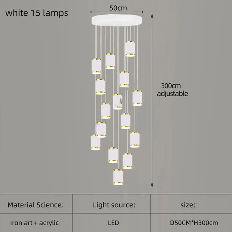 lustre long rotatif en acrylique pour éclairage intérieur décoratif