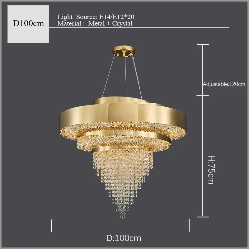 lustre moderne art design en cristal doré pour décoration luxueuse