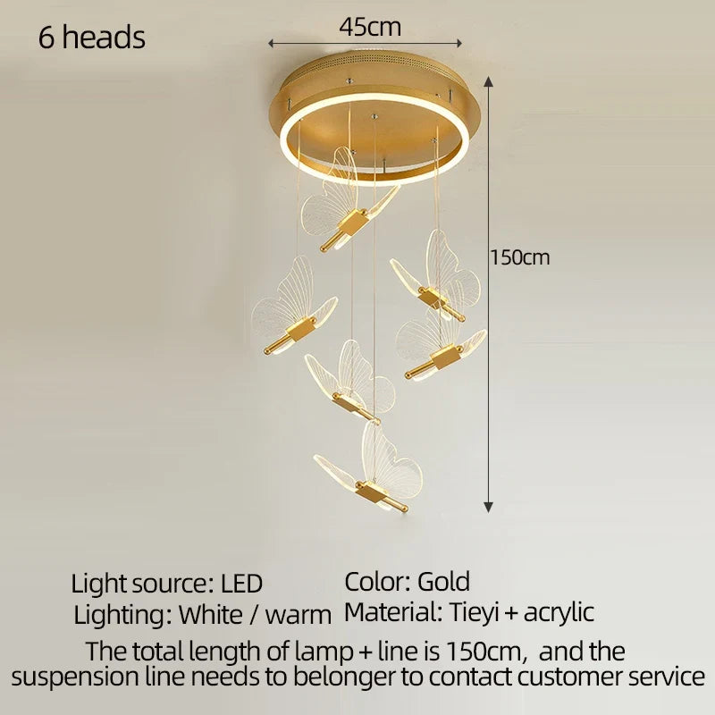 Lustre Papillon LED Acrylique Salle Escalier Suspension