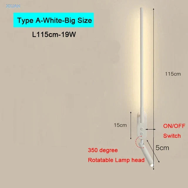 Modern Bedroom Living Room Wall Light ON/OFF Switch AC220V Black White Long Wall Lamps with LED Spotlights