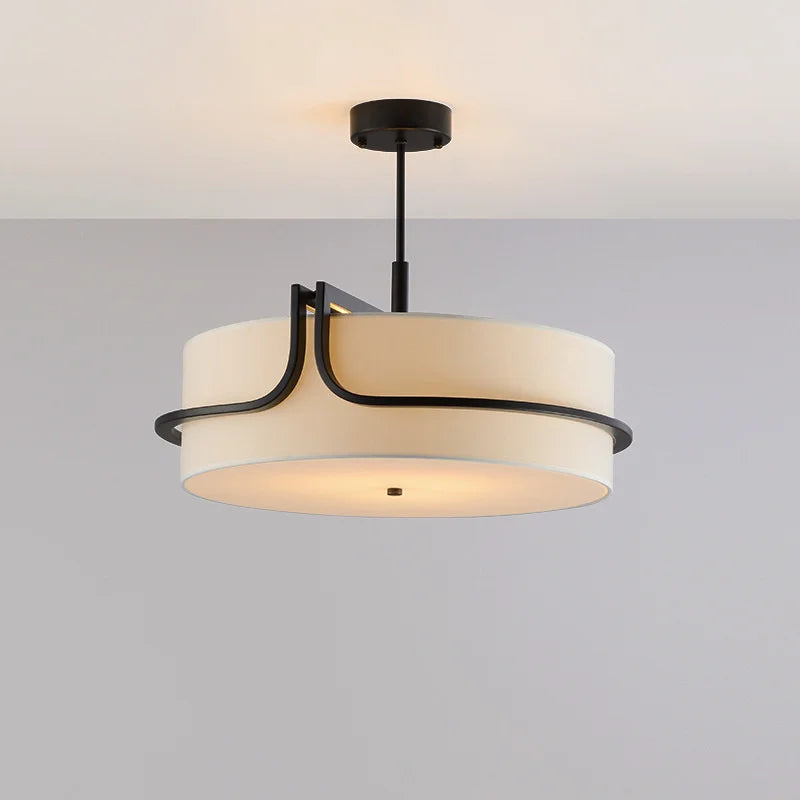 Plafonnier luxe design en cuivre et abat-jour en tissu