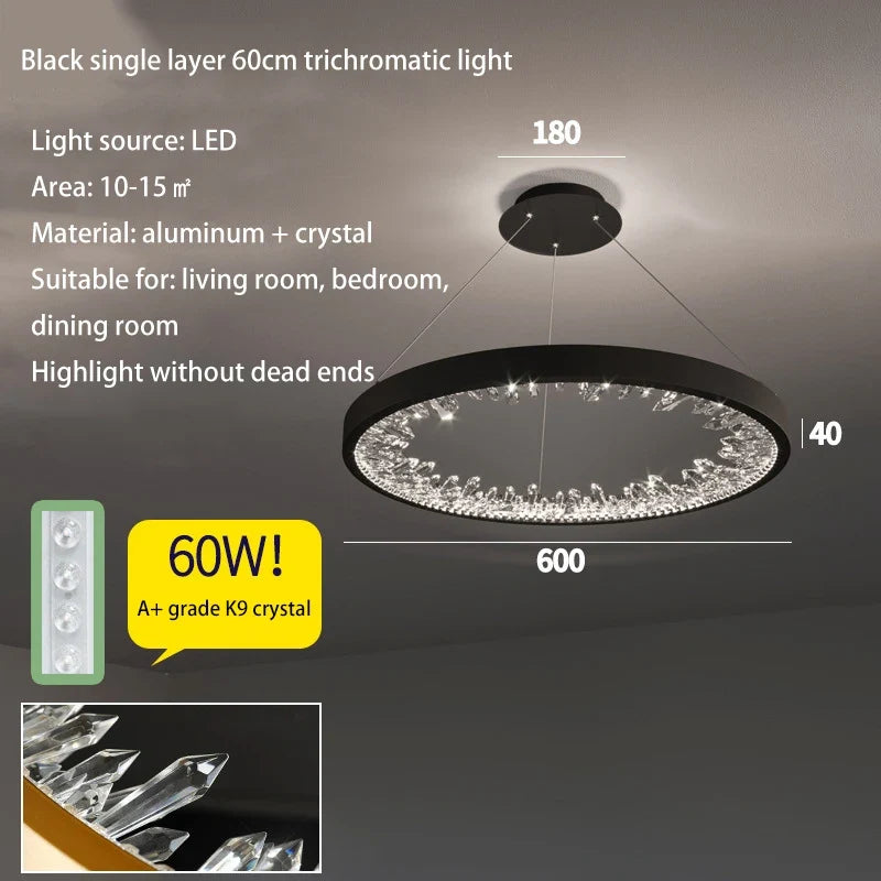 Plafonnier LED suspendu en cristal de luxe au design moderne